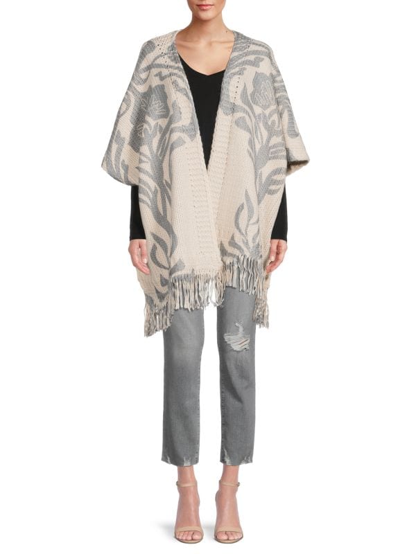 Grey and White Printed Chunky Knit Oversized Wrap