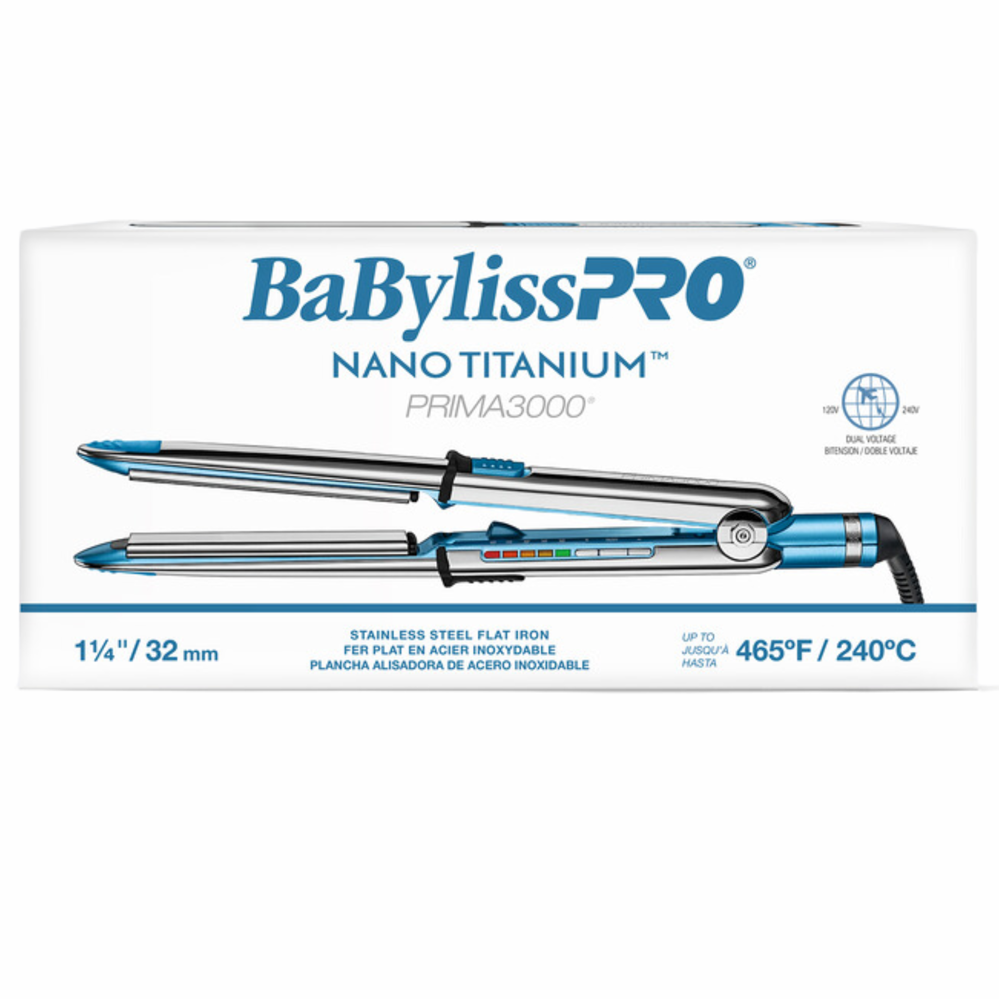 BabylissPro Nano Titanium Prima3000 Ionic Hair Straightening Flat Iron , 1.25"