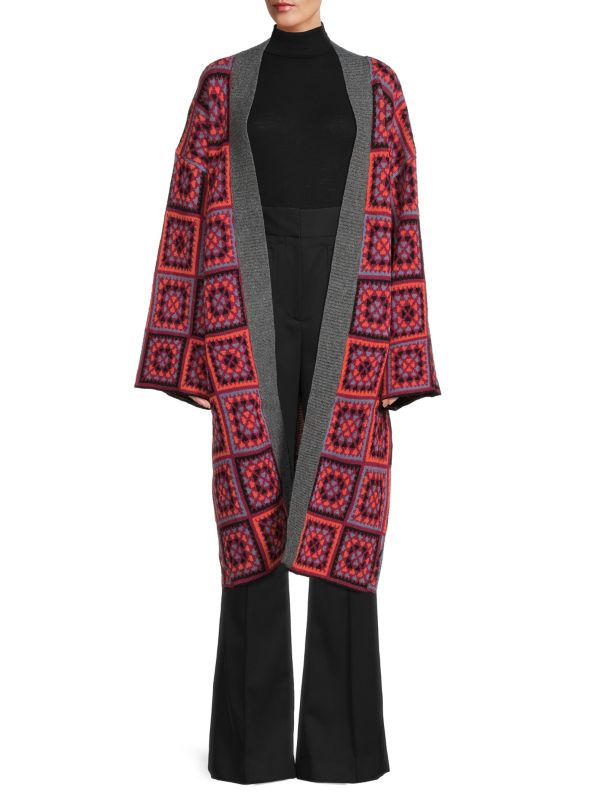 Knitted Square Patch Kimono In Red