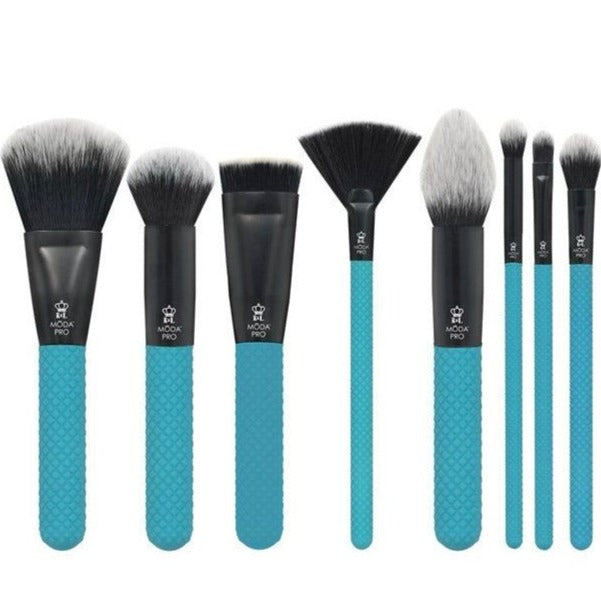 Teal MODA PRO-GLAM 8-Pc Makeup Brush Set
