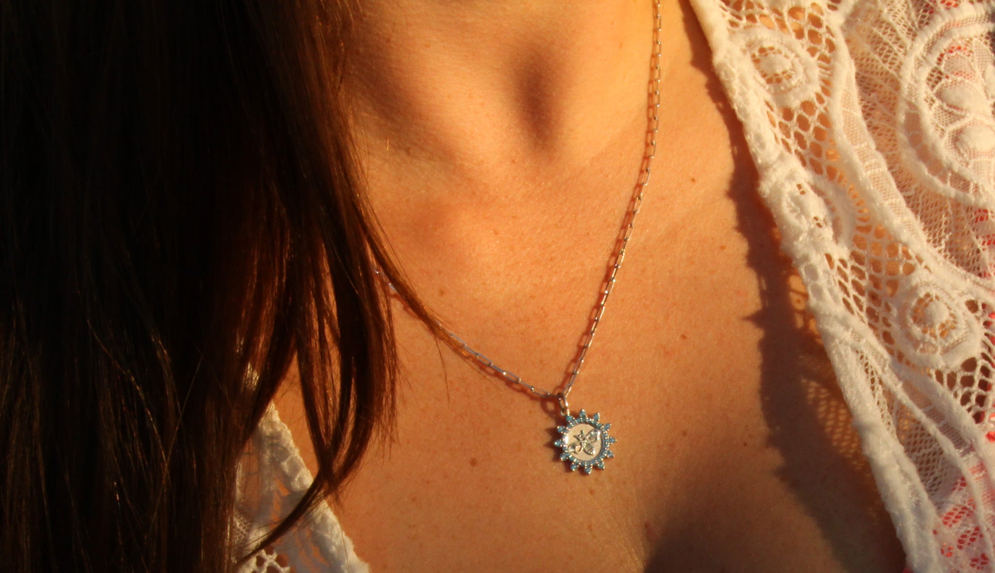 Be Luxurious - Silver & Blue Topaz Bee-Inspired Pendant & Necklace