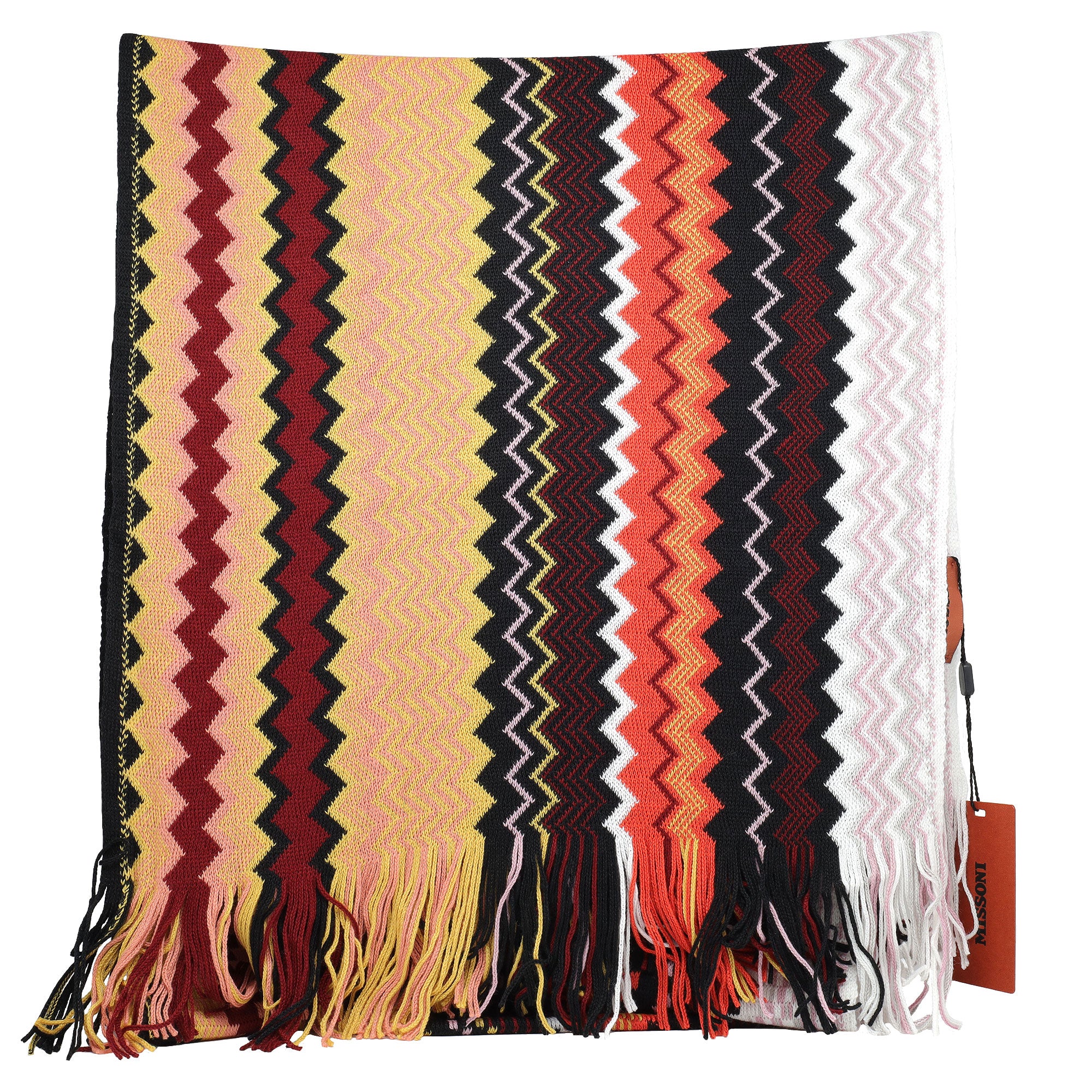 Missoni Neutrals Multicolor Scarf With Zigzag Patterns & Fringes