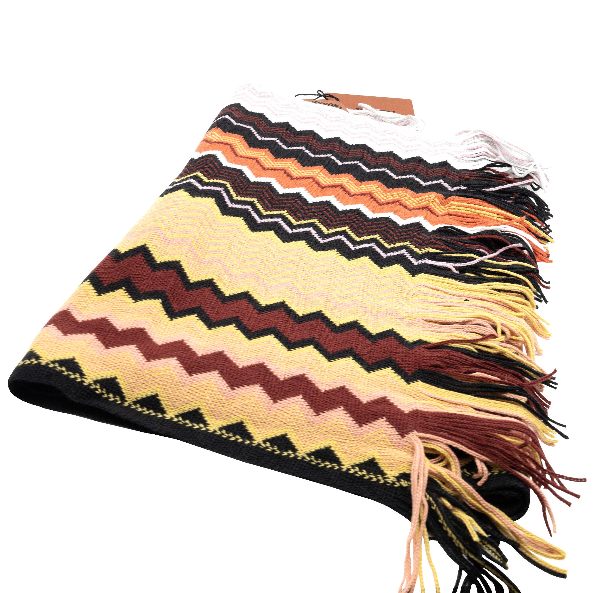 Missoni Neutrals Multicolor Scarf With Zigzag Patterns & Fringes