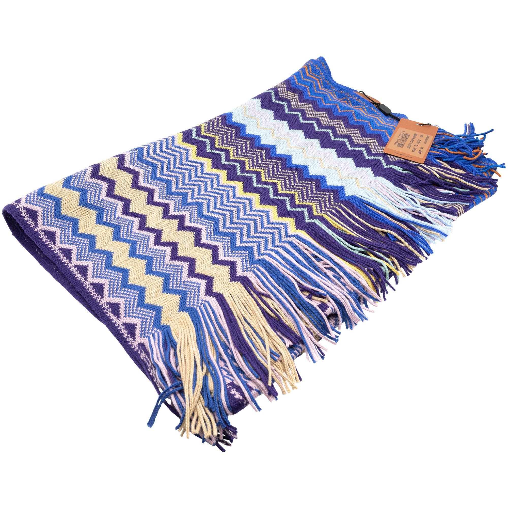 Missoni Cool Toned Multicolor Scarf With a Geometric Zig-Zag Pattern & Fringes