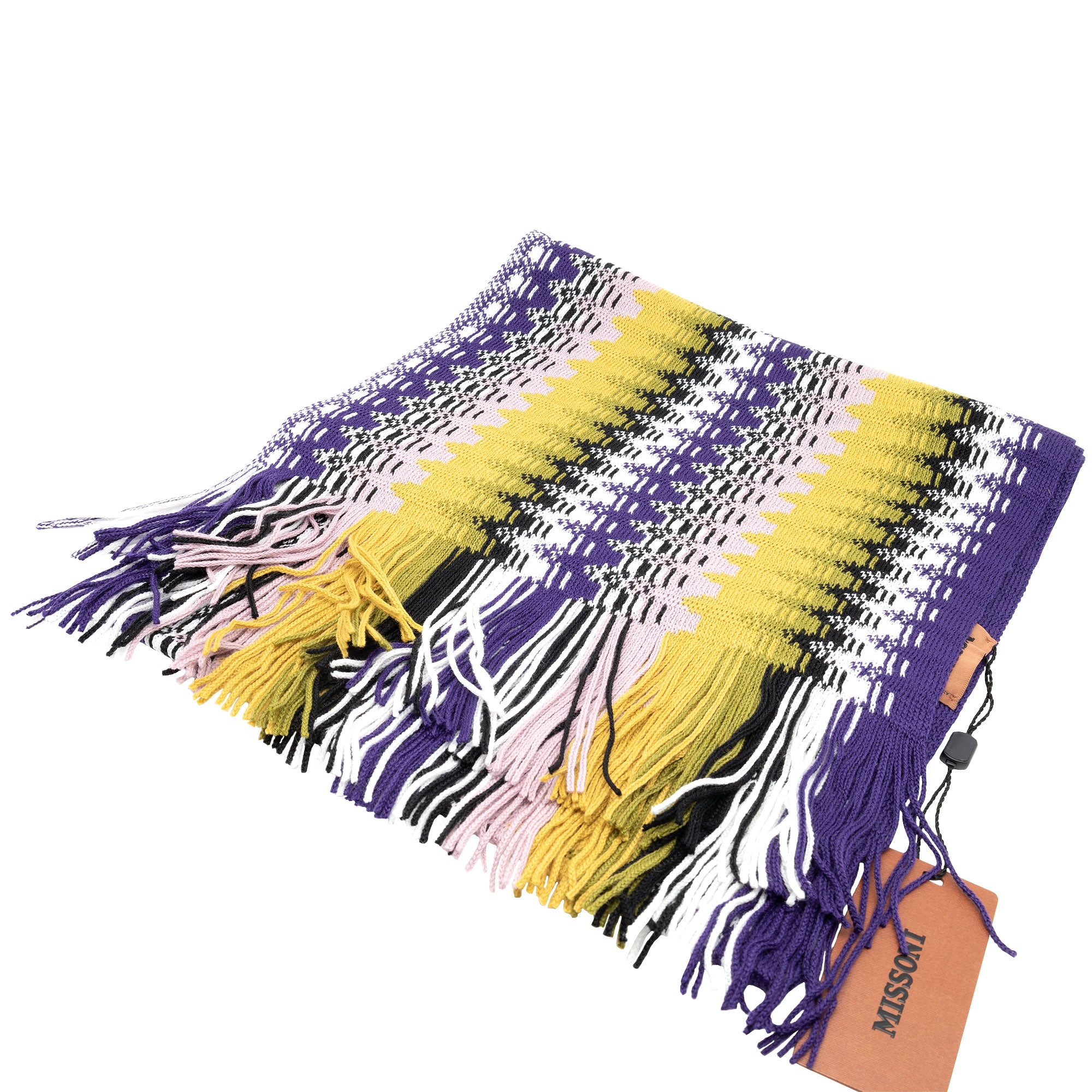 Missoni Scarf With Fringes, a Geometric Pattern, & Bright Colors