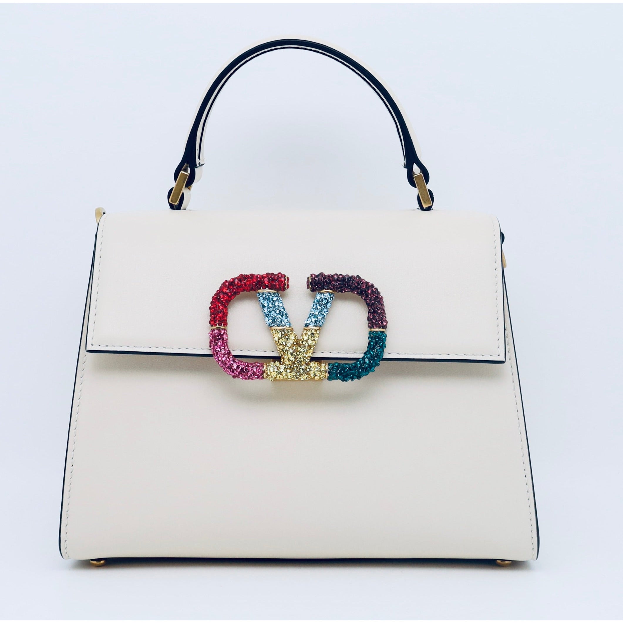VLogo Rainbow Crystal White Leather Bag By Valentino