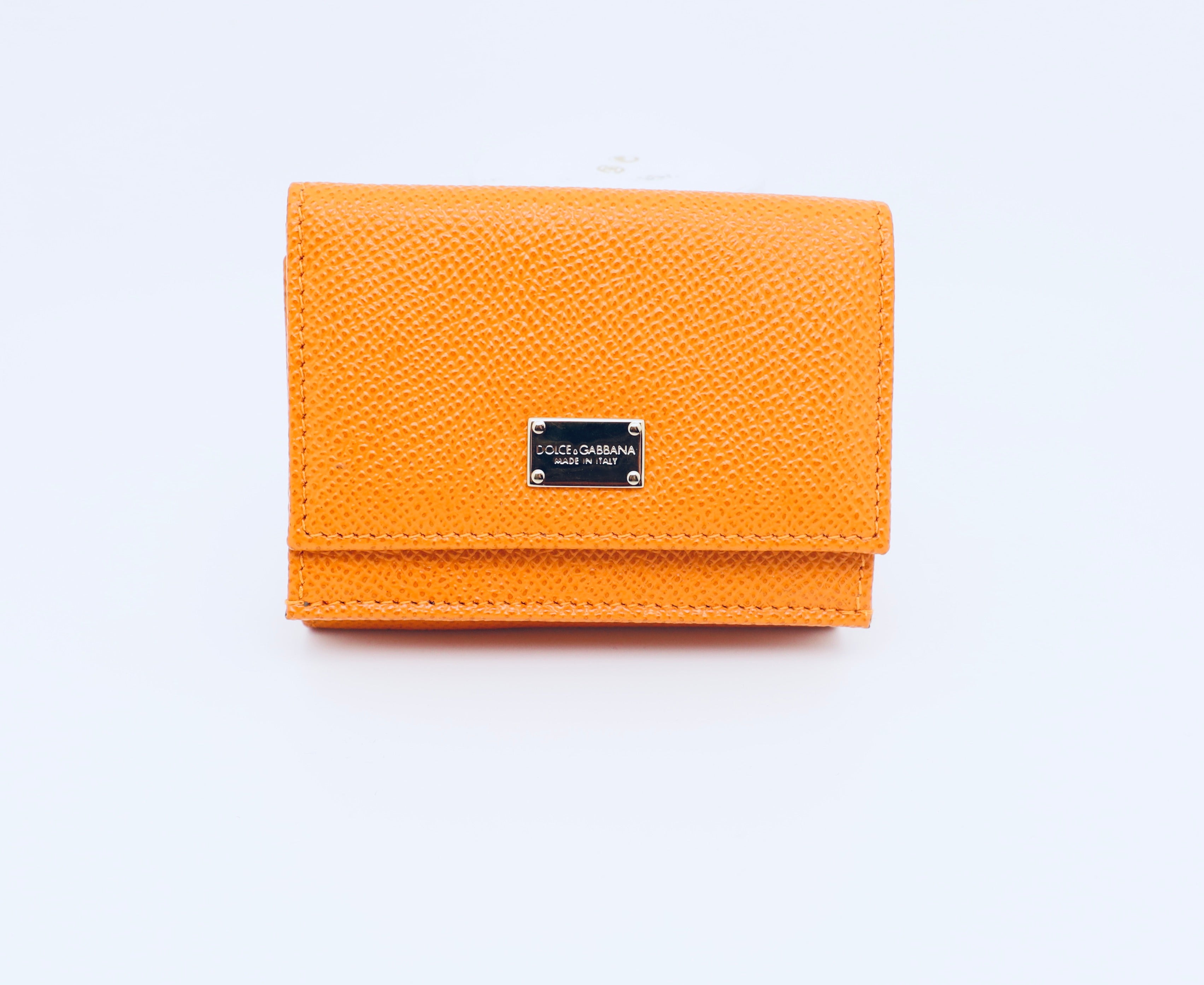Dolce & Gabbana Orange Leather Trifold Compact Wallet