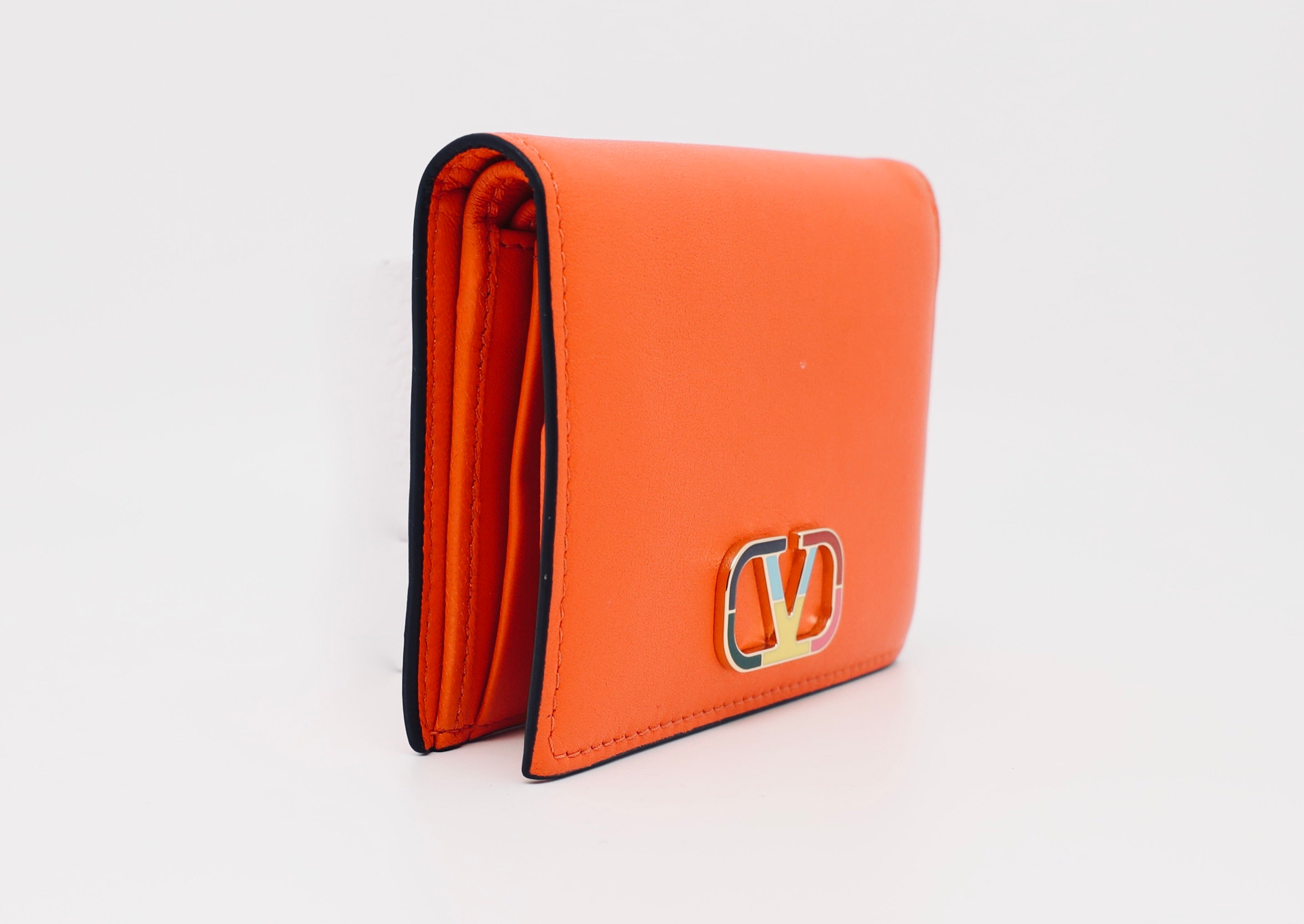 Valentino Garavani VLogo Bi-Fold Leather Wallet Orange