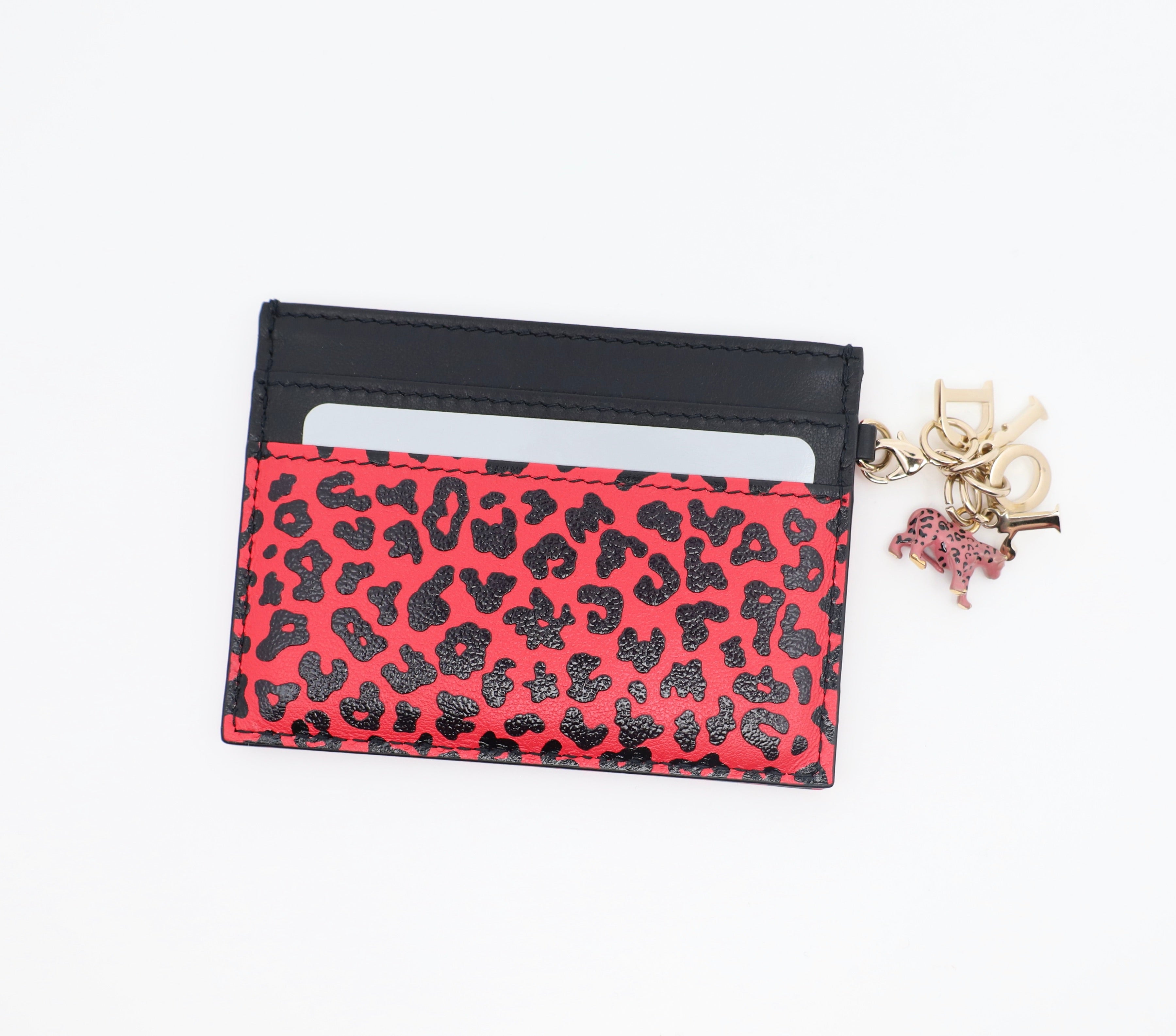 Christian Dior Red Leopard Print Card Holder
