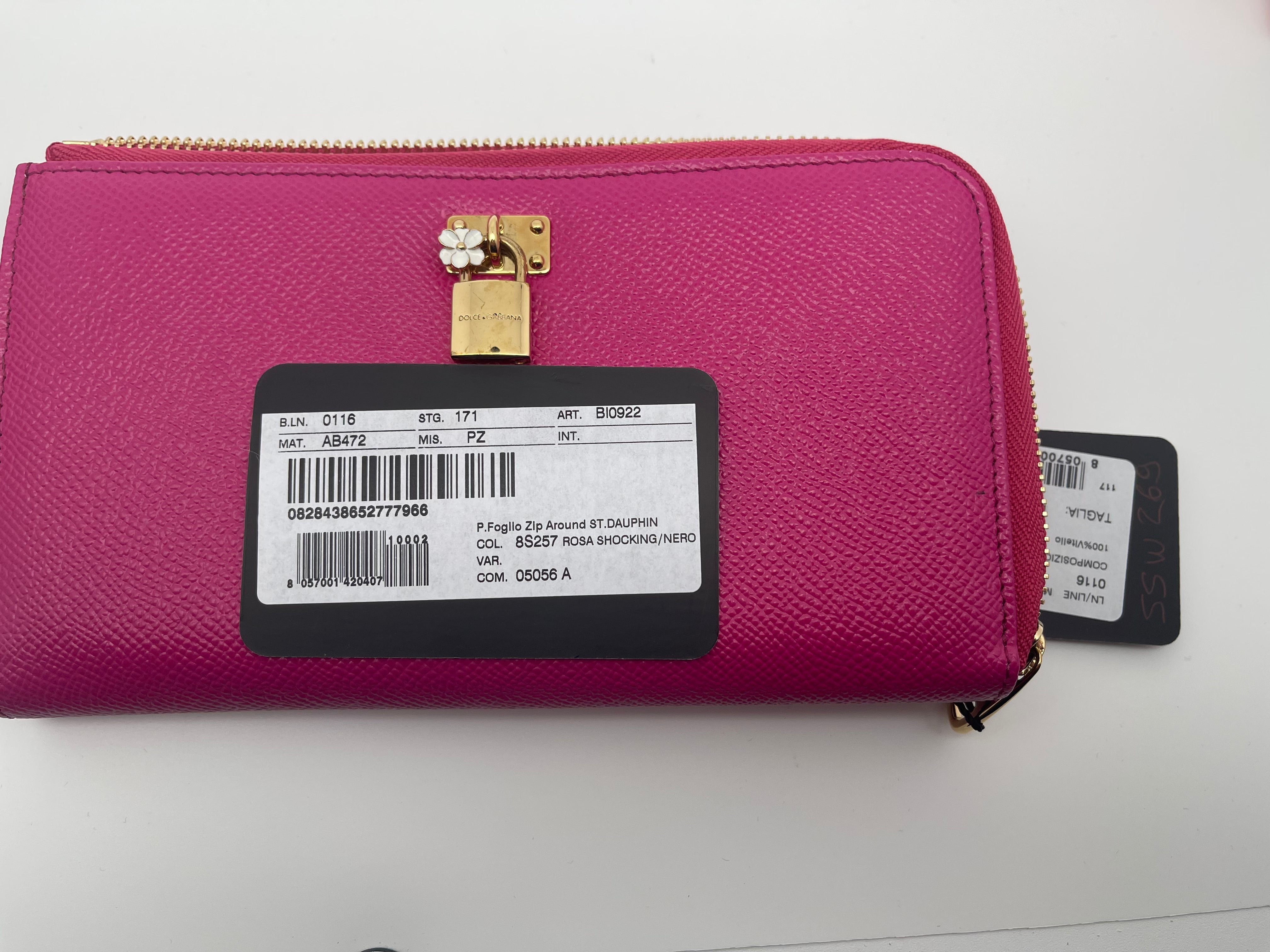 Dolce & Gabbana Pink Leather Padlock Flap Continental Wallet