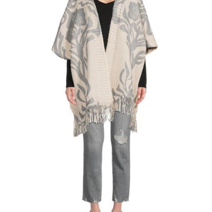 Grey and White Printed Chunky Knit Oversized Wrap