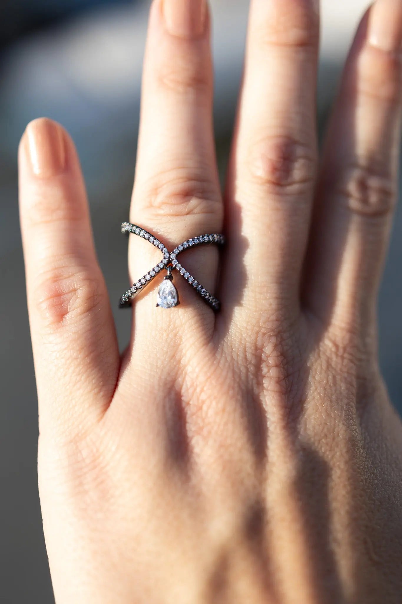 Black Rhodium Tear Drop Charm Ring