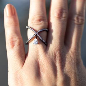 Black Rhodium Tear Drop Charm Ring