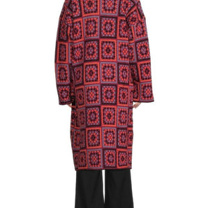 Knitted Square Patch Kimono In Red