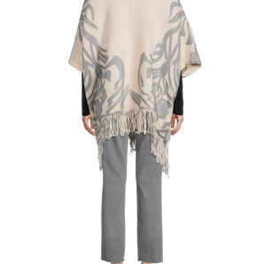 Grey and White Printed Chunky Knit Oversized Wrap