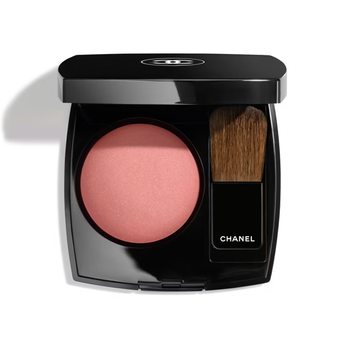 Chanel blush compact with a brush on a white background