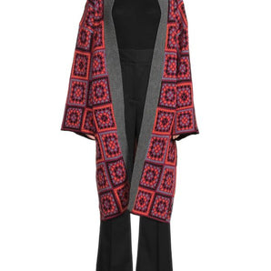 Knitted Square Patch Kimono In Red