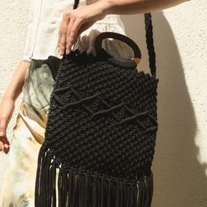 Black Macrame Fringe Bag