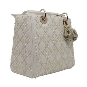 Lady Dior Off-White Medium Bag w/Pearl Embroidery - Be in the Pink