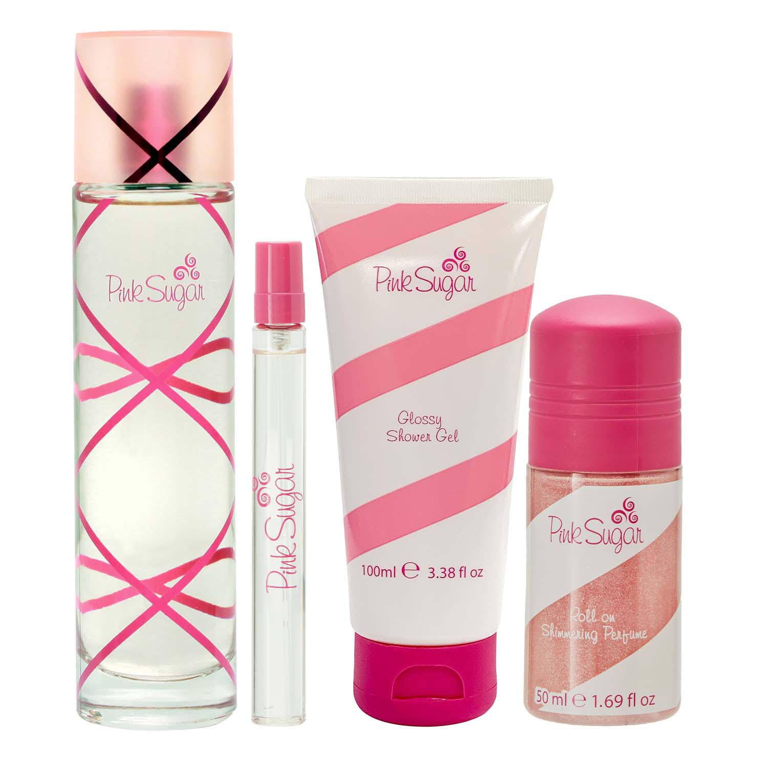 Pink Sugar Eau De Toilette Spray 3.4 oz & Shimmering Perfume Roll-On 1.7 oz  & Shower Gel 3.4 oz & Eau De Toilette Spray Mini 0.33 oz