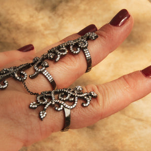 Black Rhodium Double-Finger Lace Chain Ring