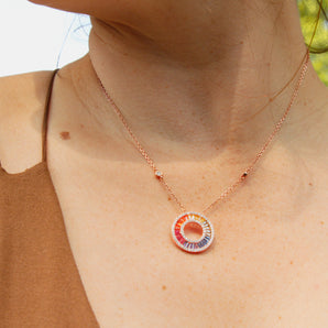 Rainbow Baguette Halo Bezel Necklace