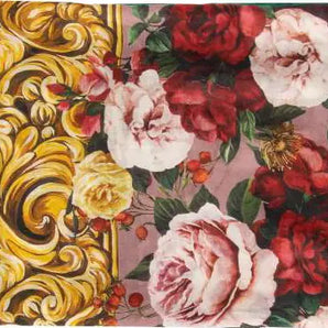 Large Baroque Flowers And Logo Printed Cashmere Blend Scarf - Be in the Pink