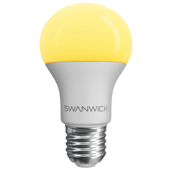 Yellow light bulb with Swanwick branding on a white background