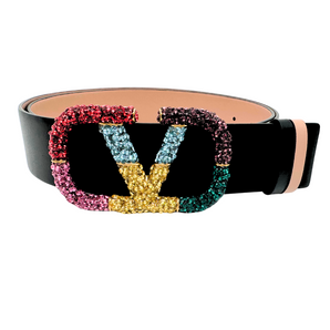 VLOGO REVERSIBLE Belt With Rainbow Crystal Buckle