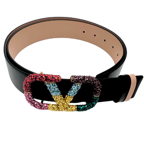 VLOGO REVERSIBLE Belt With Rainbow Crystal Buckle