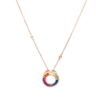 Rainbow Baguette Halo Bezel Necklace - Be in the Pink