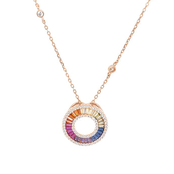 Rainbow Baguette Halo Bezel Necklace - Be in the Pink