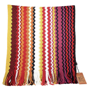 Missoni Warm Toned Multicolor Scarf With Zigzag Patterns & Fringes - Be in the Pink