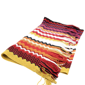 Missoni Warm Toned Multicolor Scarf With Zigzag Patterns & Fringes - Be in the Pink